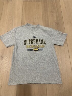 Champion Notre Dame Cheerleading T Shirt Youth Medium 7/8 7 8 Gray Navy Gold